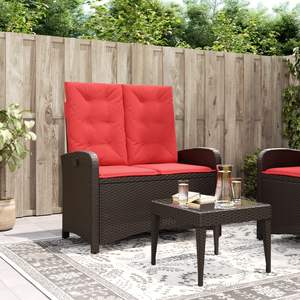 Banc de jardin inclinable 2 places en polyrotin marron, banc de patio confortable - Product Image 1