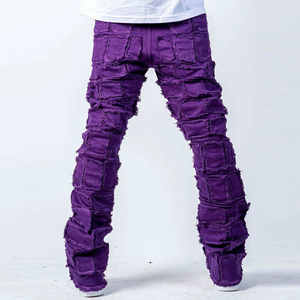 Vaqueros Premium de Invierno y Otoño para Hombre, Estilo Cargo, de Pierna Ancha Acampanada, Lavado Ácido, Multibolsillos, Desgastados, Ajustados, Ecológicos - Product Image 2