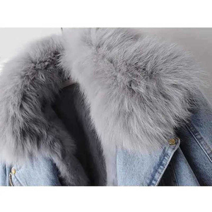 Women's <b>Denim</b> <b>Jacket</b> Light Wash Stonewashed Casual Zipper Front Regular Fit Winter Style Solid Color Faux Fur Collar Cuffs - Product Image 2