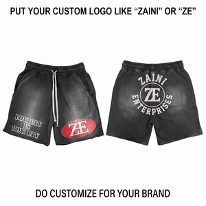 Premium 140g <b>Woven</b> 100% Cotton Sporty Waterproof Breathable Sequined Custom Logo Black Grey Drawstring <b>Shorts</b> - Product Image 1