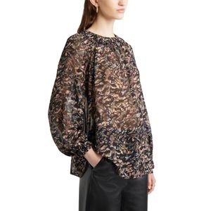 Blusa de Gasa Negra para Mujer, Cuello con Botones, Mangas con Volantes, Corte Regular, Transparente, Informal, Transpirable, 100% Algodón - Product Image 5