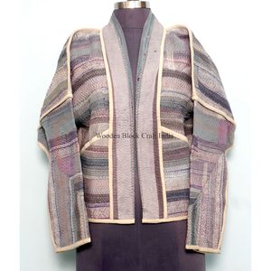 Assorted Vintage Reversible Knitted Quilted <b>Kantha</b> <b>Jackets</b> 100% Cotton Eco-Friendly Traditional Indian Embroidery Button Detail - Product Image 2