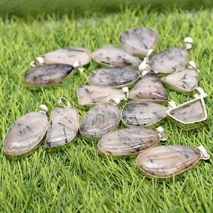 Collares con Colgante Ovalado de Rutilo Negro Natural Prem Bhaya, Engaste de Bisel Plateado en Plata 925, Joyería Unisex para Fiesta Cristiana, Regalo - Product Image 2