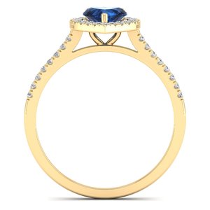 Bague halo en or massif 14 carats certifiée IGI avec diamant et saphir bleu taille cœur 0,61 carat pour femme, fabrication REYES. - Product Image 4