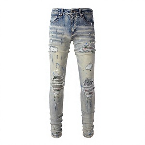 Jeans de Mezclilla para Hombre, Corte Slim Fit, Desgastados y Rotos, Lavado Medio, Algodón, Pierna Recta, Estilo Casual, para Otoño - Product Image 2