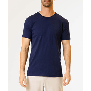 Camiseta de algodón para hombre, azul marino, corte regular, cuello redondo, manga corta, informal, color liso, tejido jersey, ahora disponible para la venta - Product Image 1