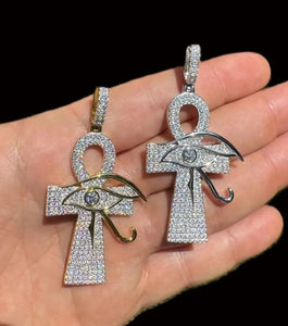 Pendentif Croix Ankh avec Œil d'Horus en Cristal Strass, Bijou Hip Hop Plaqué Or en Alliage de Zinc, Charme Unisexe, Cadeau - Product Image 3