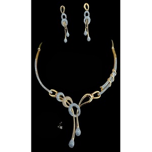 Parure Collier et Boucles d'Oreilles Géométriques en Moissanite Plaqué Or Exquis pour Femme, Bijoux de Mariage et de Fête, Tendance Mode en Alliage - Product Image 1