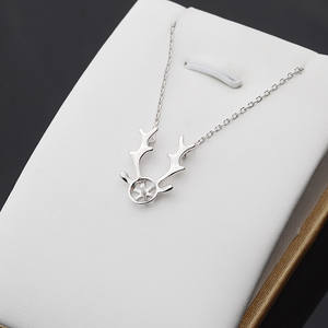 Collar de Plata S925 para Mujer, Juego de Ciervo Navideño, Asta de Alce, Accesorios de Joyería de Perlas DIY, Colgantes Finos para Clavícula, Dijes - Product Image 5