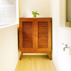 Muebles para el Hogar de Teca Sostenible de Estilo Nórdico, Gabinete para Zapatos Duradero y Cómodo, Almacenamiento con 2 Puertas y Patas Cónicas para Entrada o Pasillo - Product Image 3