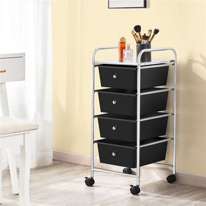 Chariot de rangement à roulettes avec 4 tiroirs en plastique sur roulettes, cadre en métal noir pour cuisine, salon ou extérieur - Product Image 3