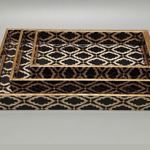Luxury <b>Black</b> Geometric MDF <b>Serving</b> <b>Tray</b> Set of 3 with Paper Inlay Decorative Wooden <b>Tray</b> Set Handmade Organizer & <b>Serving</b> <b>Trays</b> - Product Image 4