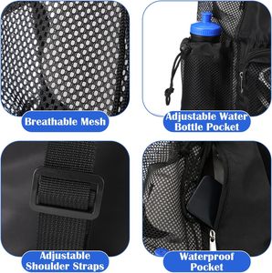 Black Mesh Drawstring <b>Backpack</b> with Water Bottle Pocket and Boxing Gloves Storage for Gym <b>Training</b> - Product Image 6