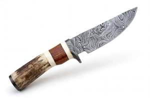 Cuchillo utilitario de acero de Damasco hecho a mano con mango de cuerno de ciervo y madera, herramienta especializada para preparación - Product Image 3