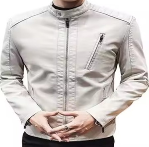 Veste de costume courte ajustée en cuir véritable pour homme avec col montant, manteau d'hiver - Product Image 3