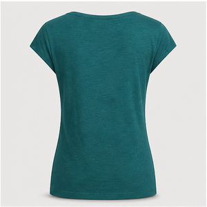 Camiseta ajustada de manga corta con cuello redondo color verde azulado para mujer WTS-0028 - Product Image 2