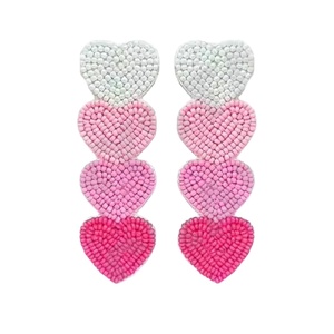 ต่างหูลูกปัดหัวใจสีชมพูสำหรับผู้หญิงรักชาติสีส้มสีฟ้าสีขาวสำหรับงานแต่งงานหรือวันรำลึก - Product Image 1