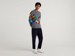 Pull en laine acrylique gris pour homme avec motif géométrique, manches longues, collection automne 2027 - Product Image 5