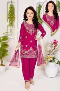 Ensemble Sharara pour filles, broderie lourde et travail miroir, en Georgette rose infroissable |   Vêtements ethniques indiens en gros |   Festif - Product Image 3