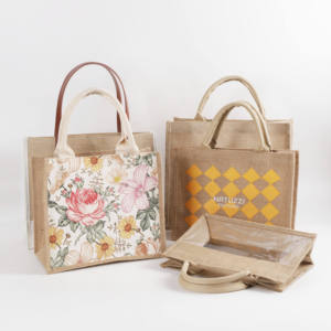 <b>Large</b> Capacity Jute Canvas Bag with Zipper Closure for Eco-Conscious Shoppers - Product Image 4