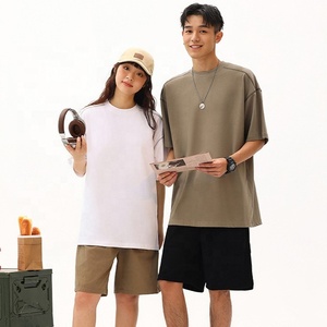 Alta calidad 250gsm 100% algodón Oversized Drop Shoulder Contraste Top-Stitching manga corta cuello redondo Camiseta para hombres y mujeres - Product Image 2