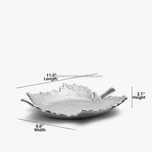 Plateau de service en argent poli, matériau organique, fait main, écologique, magnifique design en forme de feuille, décoration d'Halloween pour la maison, toutes tailles - Product Image 5