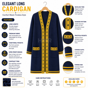 HMR Sisterhood Sorority Acrylic Navy Long <b>Cardigan</b> Contrast Trim Soft Knit <b>Light</b> Weight Open Front Sweaters - Product Image 6