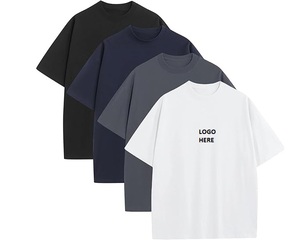 Men's Oversized Heavyweight 100% Cotton Crop T-Shirt Front Blank Regular Sleeve O-Neck Streetwear Custom <b>Logo</b> - Product Image 3