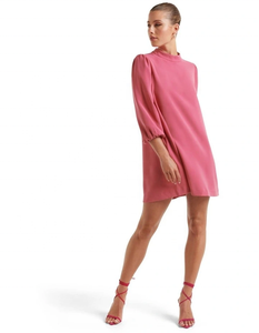 เดรสลำลองสุดฮิต คอสูง แขน 3/4 ทรงบลูซ ทรงเข้ารูป ความยาวมินิ ด้านหลังเปิดรูร้อยเชือกและกระดุม ผ้าทอ - Product Image 1