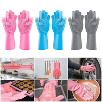 Gants de lavage de vaisselle en silicone de qualité alimentaire, épaisseur moyenne, spécialisés, antiadhésifs, imperméables, pour la cuisine, protègent les mains, résistent à la graisse