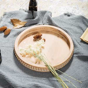 Rustic Round Wooden Serving <b>Tray</b> with <b>Decorative</b> Beaded Edge <b>for</b> <b>Coffee</b> <b>Table</b> Ottoman Kitchen Home Decor - Product Image 6