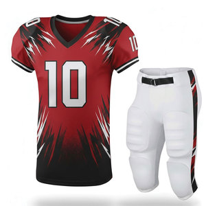Custom American Football Jersey Pants Set Red Black White Sublimated V-Neck Short Sleeve Moisture Wicking Men's <b>Athletic</b> Wear - Product Image 1