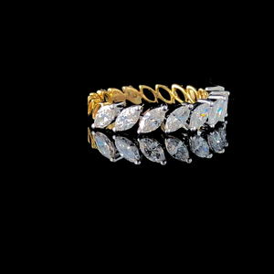 Marquise Cut Half Eternity Band Wedding Lab Grown Diamond 14K Solid Yellow Gold <b>Rhodium</b> Plated Luxury <b>Ring</b> - Product Image 2