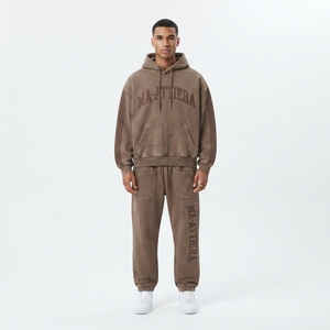 Conjunto de Sudadera y Pantalones de Algodón con Capucha para Hombre, Color Sólido, Estampado de Letras, Estilo Casual, Corte Holgado, Ropa de Otoño - Product Image 1