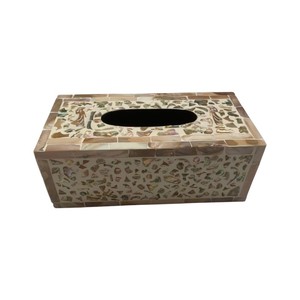 Caja de pañuelos rectangular de alta gama con incrustaciones de nácar y madera hecha a mano para decoración del hogar - Product Image 2