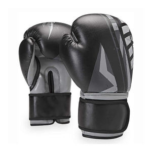 Gants de boxe en cuir noirs avec fermeture Velcro et sangle de poignet réglable pour adultes – Équipement de boxe - Product Image 3