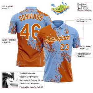 Custom Sublimated <b>Baseball</b> Polo Shirt Unisex Light Blue Orange Team Name 00 Print Breathable Short Sleeve Regular Fit Shirt - Product Image 3