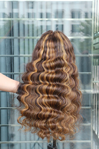 <b>Long</b> Ombre Brown Vietnamese Raw Hair Full Lace <b>Wig</b> 130% Density With Baby Hair Swiss Lace Base - Product Image 3