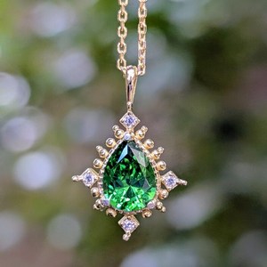 จี้รูปหยดน้ำมรกตโบราณพร้อมวงแหวนเงินแท้ 925 ชุบทอง 14K ของขวัญเครื่องประดับประจำเดือนพฤษภาคมสำหรับผู้หญิง - Product Image 1