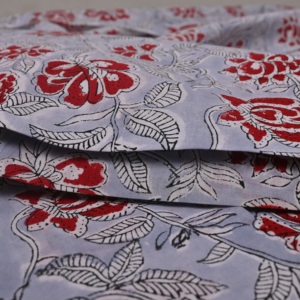 Handmade Grey Cotton <b>Fabric</b> Red Flower Leaf Vine Block Print Pattern for Kurtis Dresses Craft Furnishing - Product Image 6