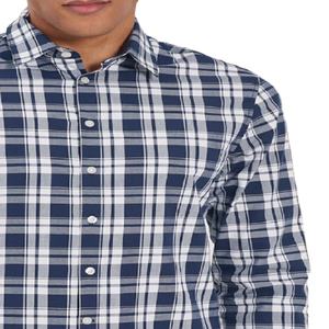 Camisa de Hombre Transpirable, Azul Marino con Cuadros Blancos, 100% Algodón Teñido, Manga Larga, Botones, Estilo Casual, Cuello Clásico, Corte Regular - Product Image 3