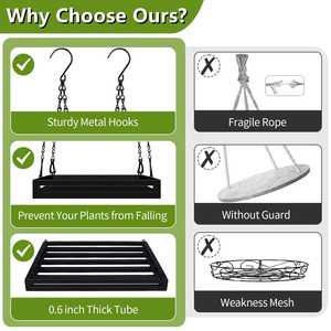 Support de pot de fleurs suspendu en métal avec chaîne, pour balcon, patio, intérieur et extérieur, en fer, finition galvanisée - Product Image 5