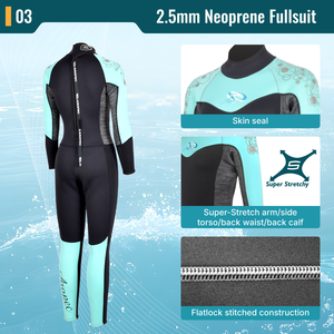 Combinaison de plongée en néoprène Aropec Premium 2,5 mm pour femme - Combinaison intégrale de plongée durable avec genouillères renforcées, OEM/ODM disponible - Product Image 4