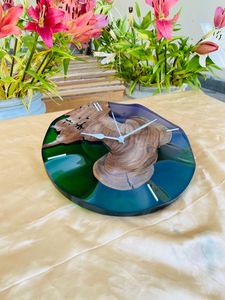 Handcrafted Wooden Epoxy Resin <b>Wall</b> <b>Clock</b> Modern Rustic Decor Silent Quartz <b>Unique</b> Home - Product Image 5