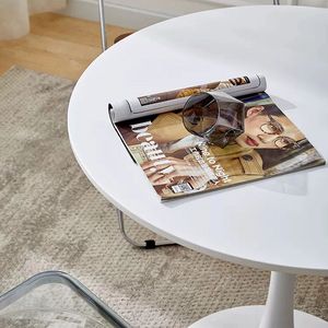 Modern <b>White</b> <b>Round</b> Tulip <b>Dining</b> <b>Table</b> MDF Top with Steel Base for Mid Century Coffee or Living Room Use - Product Image 5