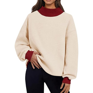 Sweat-shirt décontracté à col roulé imprimé pour femme, manches longues, 100 % coton molletonné, couleurs unies, respirant, automne - Product Image 1