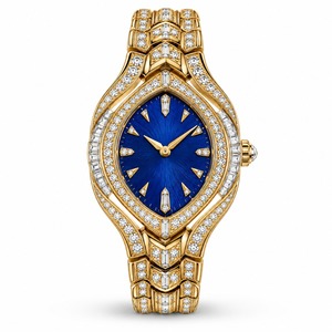 Luxury Women's <b>Diamond</b> <b>Watch</b> Tonneau Yellow Gold Case Analog Quartz Blue Dial - Product Image 4