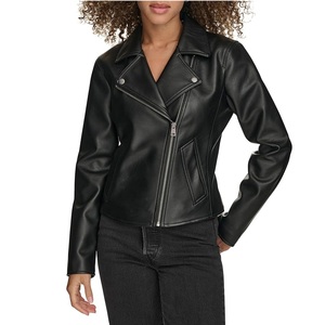 Women's Black Genuine Leather Moto Jacket With <b>Zipper</b> Closure Spread Collar Full Sleeve Autumn Style - Product Image 1