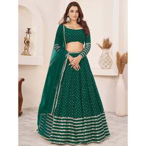 Charmant Lehenga Choli en Georgette à Paillettes Vertes Semi-Cousu 2000g Zeel Clothing avec Dupatta - Product Image 2