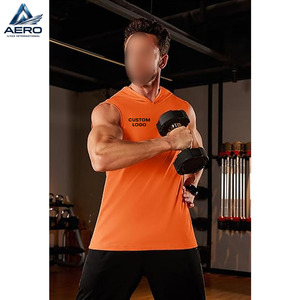 Easy To Wear Comfortable New Arrival Cotton Polyester Summer Casual Wear In Orange Color Muscle <b>Men</b> <b>Sleeveless</b> <b>Hoodies</b> - Product Image 3